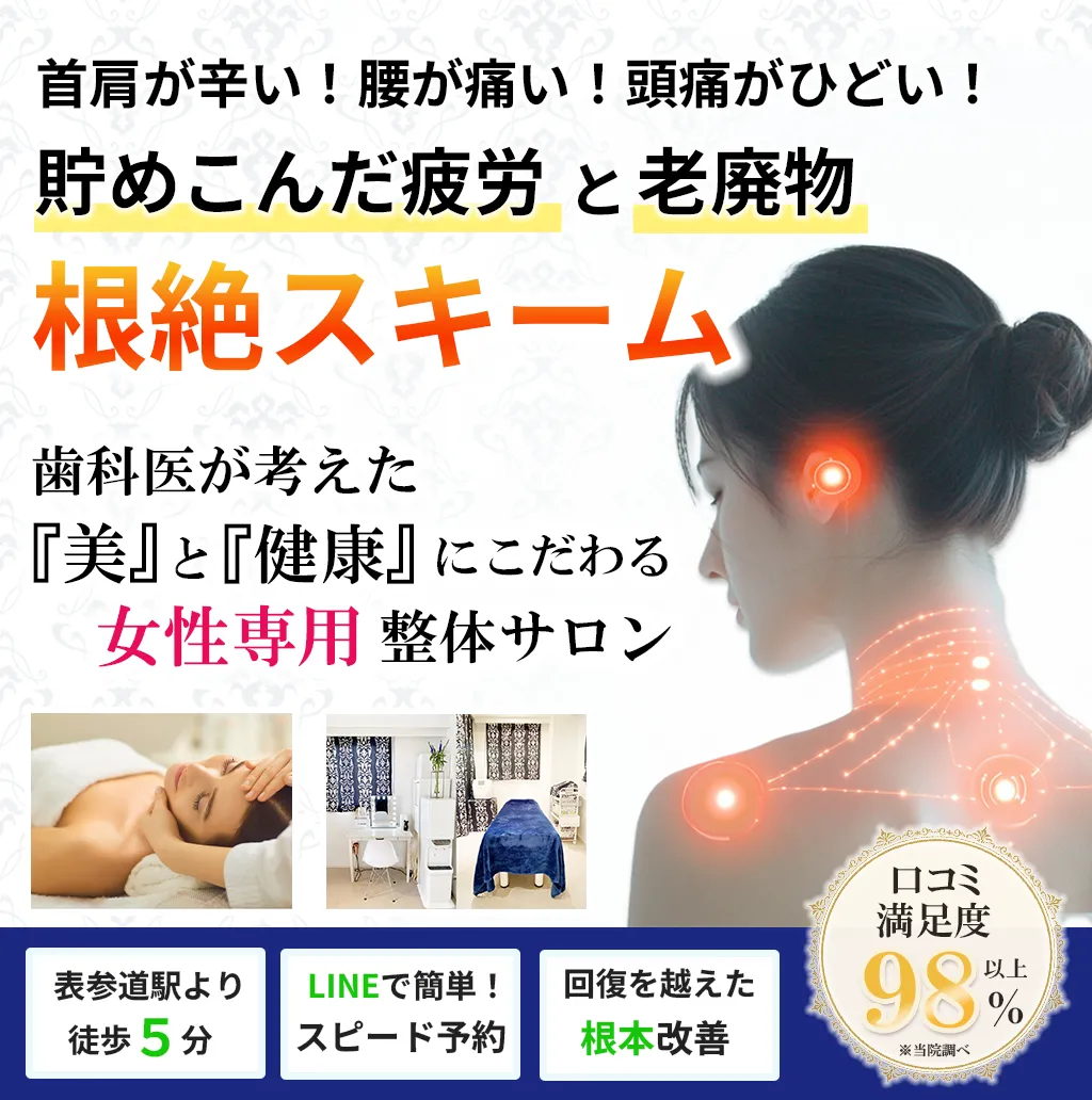 貯めこんだ疲労と老廃物 根絶スキーム 歯科医が考えた「美」と「健康」にこだわる女性専用整体サロン整体Heilen